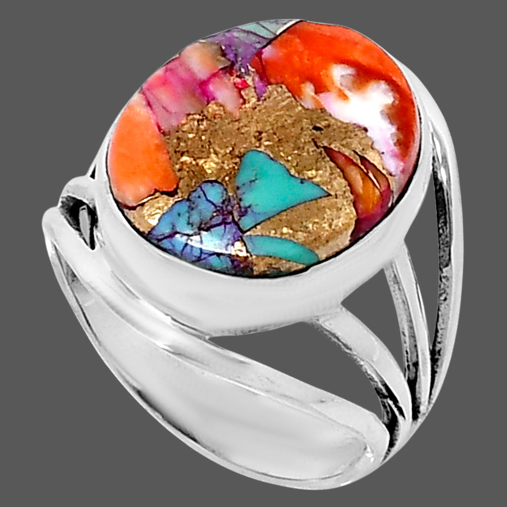 Premium Kingman Orange Dahlia Turquoise Ring size-7 R-1219 30-ER11869