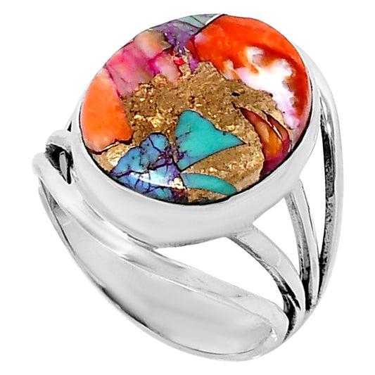 Premium Kingman Orange Dahlia Turquoise Ring size-7 R-1219 30-ER11869