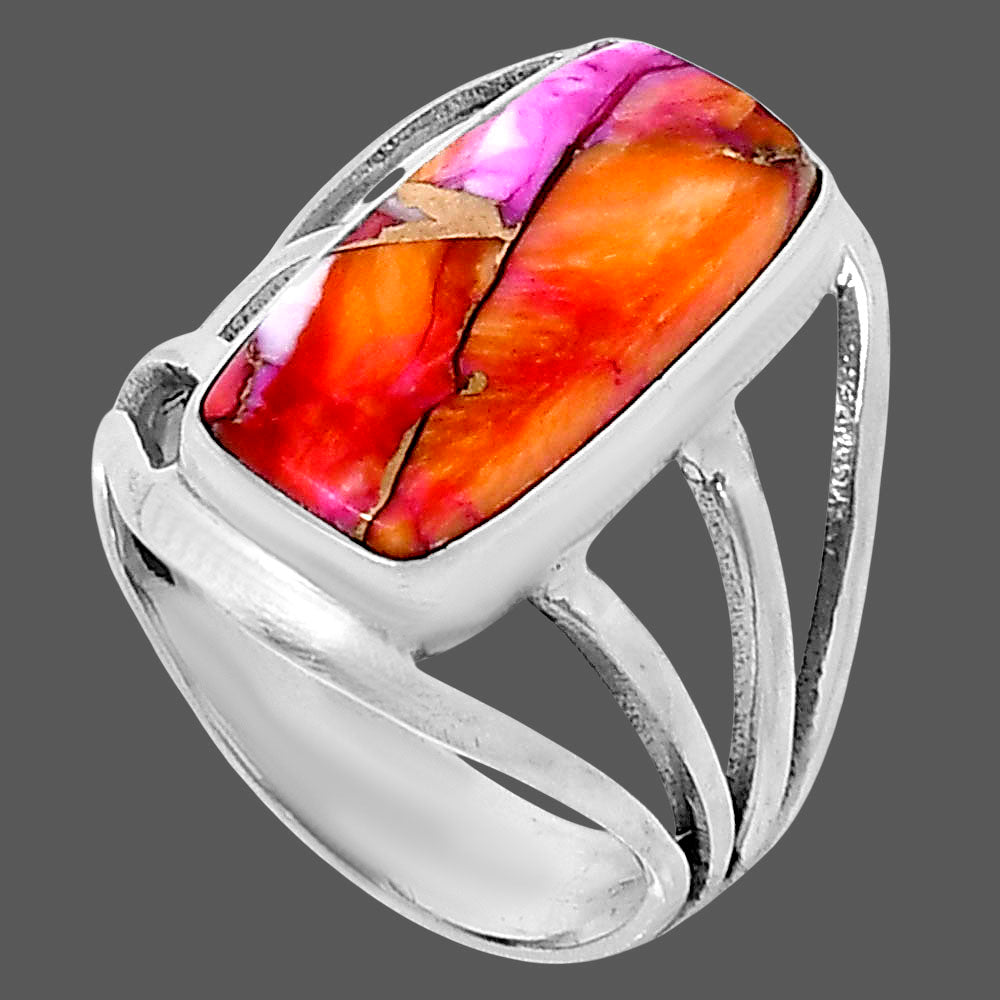 Premium Kingman Orange Dahlia Turquoise Ring size-7 R-1219 30-ER11880