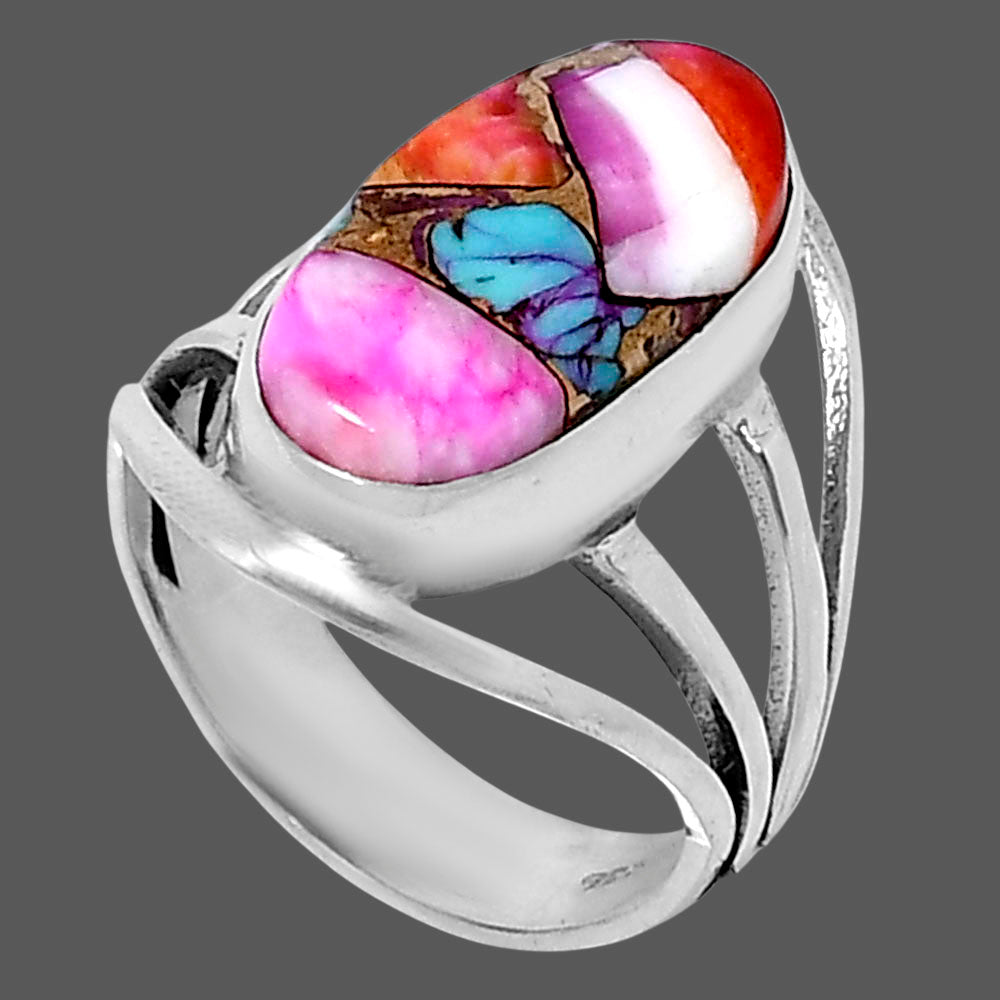 Premium Kingman Orange Dahlia Turquoise Ring size-7 R-1219 30-ER11881
