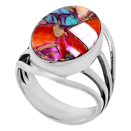Premium Kingman Orange Dahlia Turquoise Ring size-7 R-1219 30-ER11883