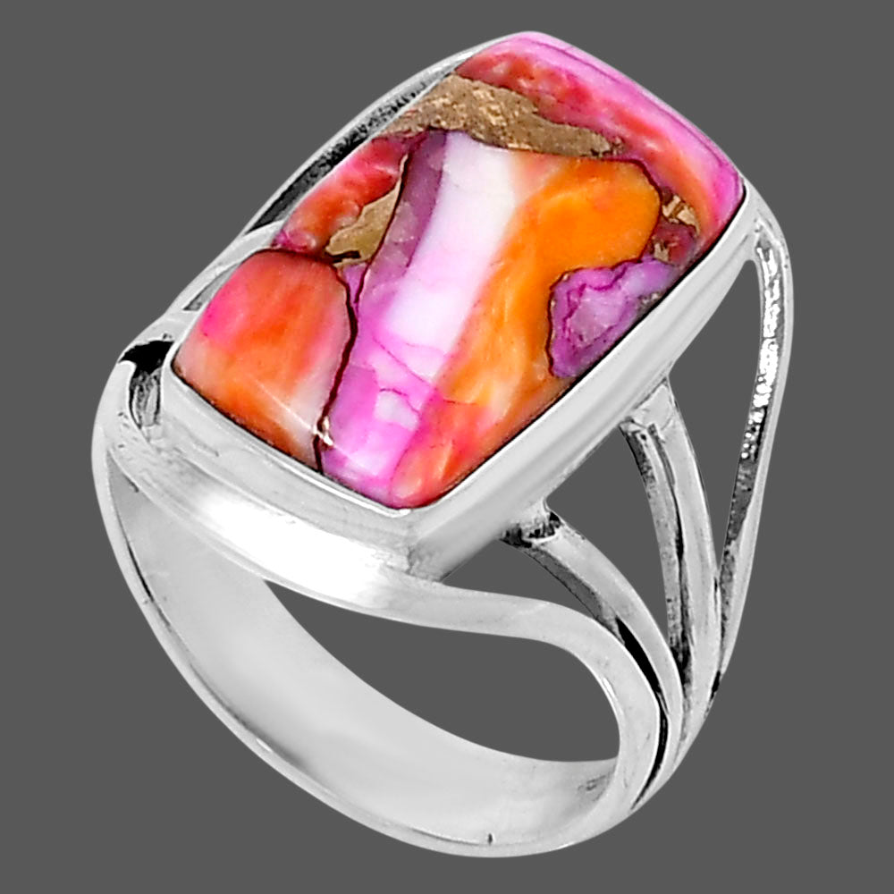 Premium Kingman Orange Dahlia Turquoise Ring size-9 R-1219 30-ER11912