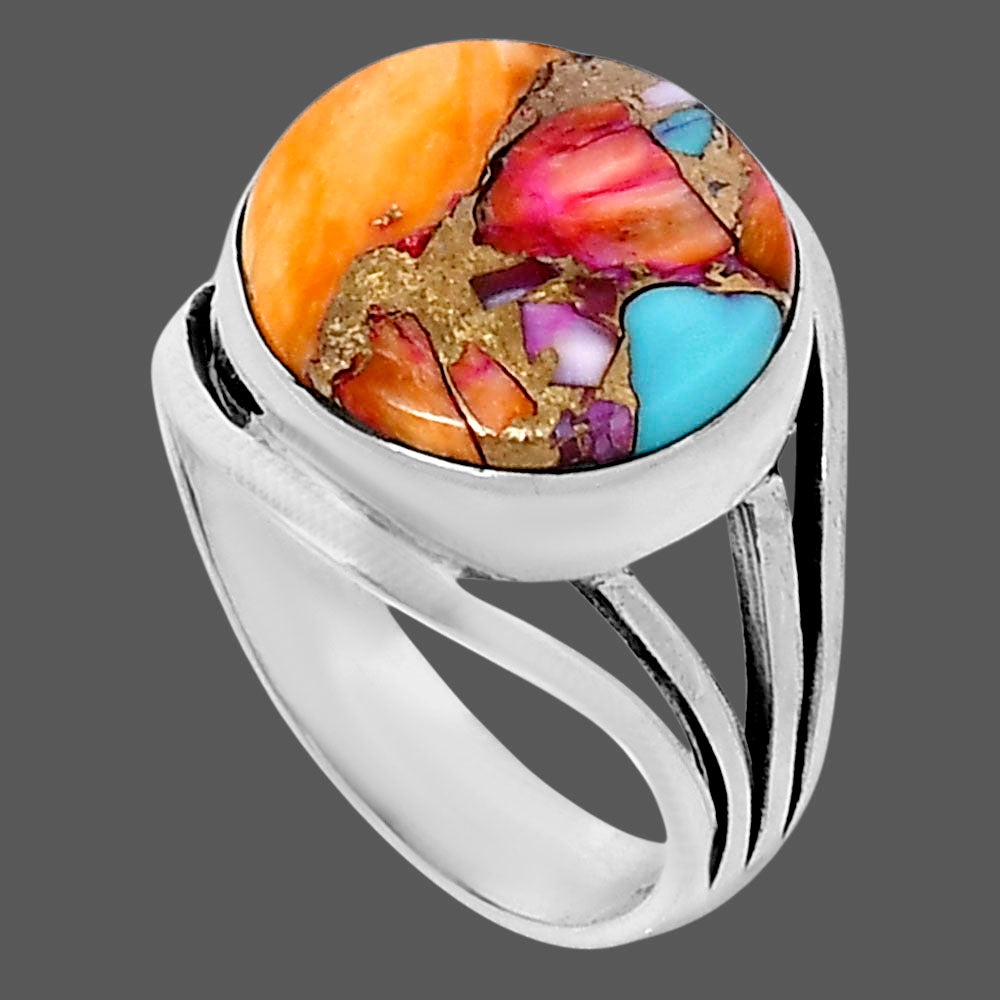 Premium Kingman Orange Dahlia Turquoise Ring size-9 R-1219 30-ER11921