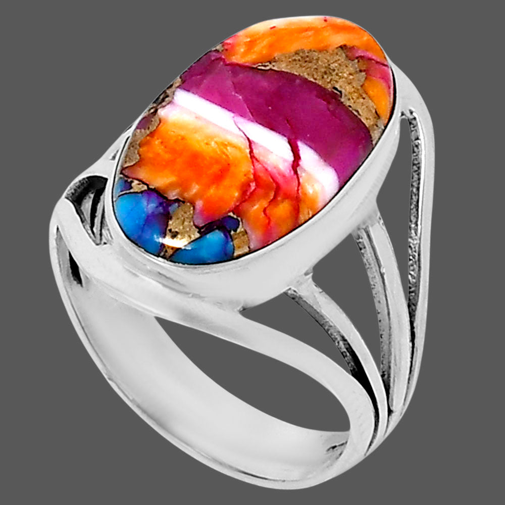 Premium Kingman Orange Dahlia Turquoise Ring size-9 R-1219 30-ER11923