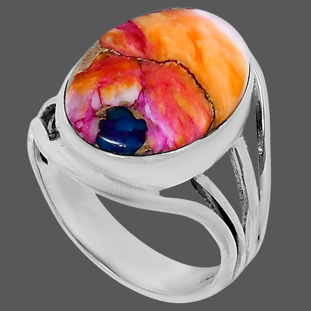 Premium Kingman Orange Dahlia Turquoise Ring size-9 R-1219 30-ER11924