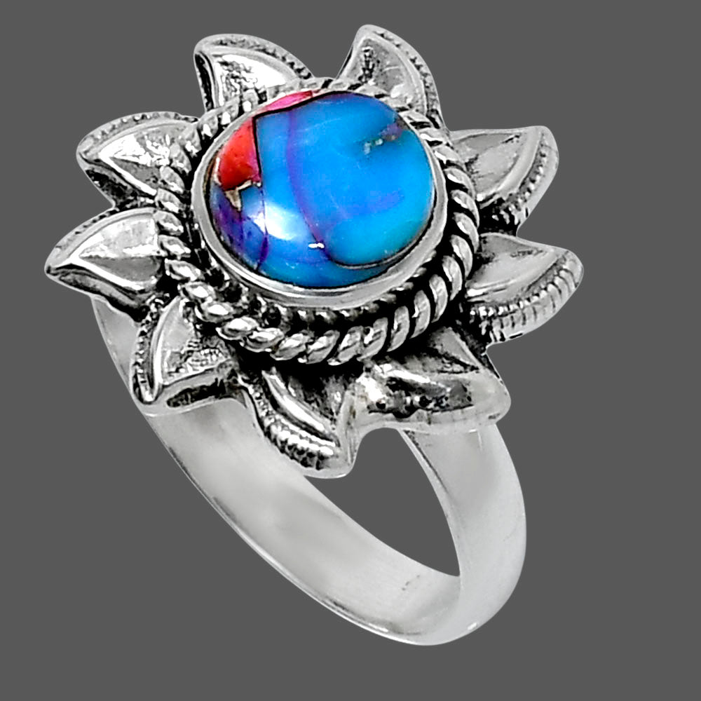 Premium Kingman Orange Dahlia Turquoise Ring size-6 R-1617 30-ER11945