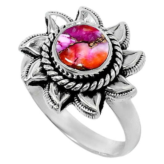 Premium Kingman Orange Dahlia Turquoise Ring size-7 R-1617 30-ER11948