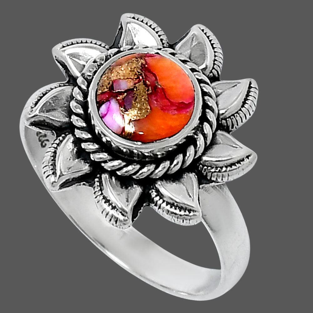 Premium Kingman Orange Dahlia Turquoise Ring size-8 R-1617 30-ER11950