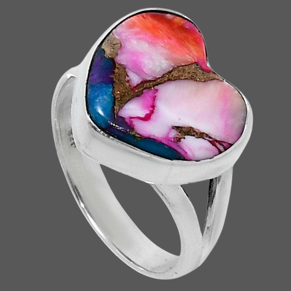 Premium Heart Kingman Orange Dahlia Turquoise Ring size-7 R-1073 30-ER11956