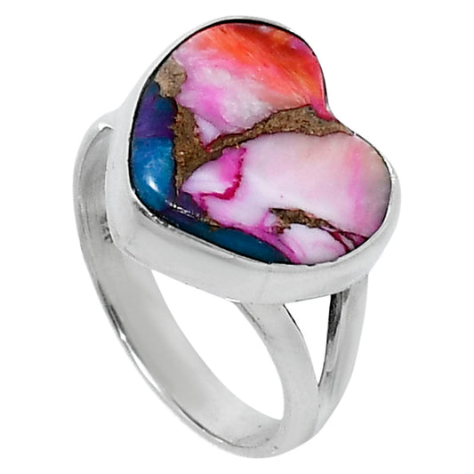 Premium Heart Kingman Orange Dahlia Turquoise Ring size-7 R-1073 30-ER11956