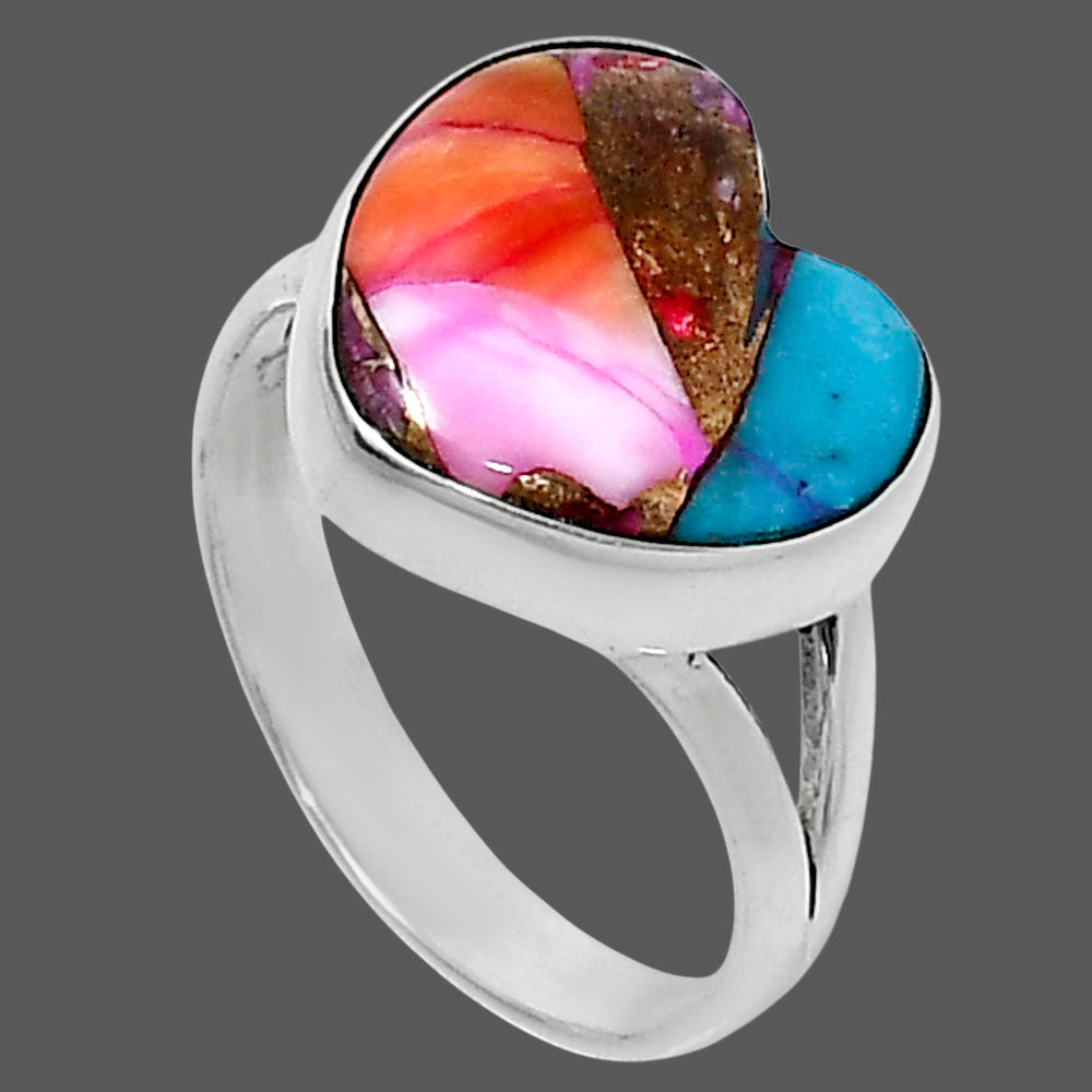 Premium Heart Kingman Orange Dahlia Turquoise Ring size-8 R-1073 30-ER11973