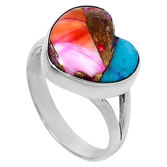 Premium Heart Kingman Orange Dahlia Turquoise Ring size-8 R-1073 30-ER11973