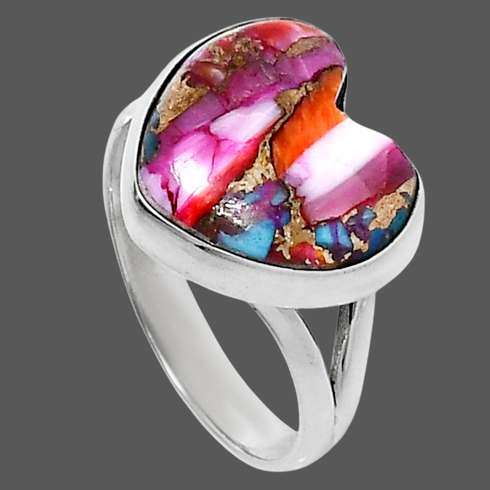 Premium Heart Kingman Orange Dahlia Turquoise Ring size-8 R-1073 30-ER11978