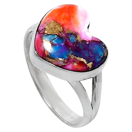 Premium Heart Kingman Orange Dahlia Turquoise Ring size-9 R-1073 30-ER11981