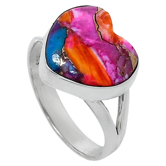 Premium Heart Kingman Orange Dahlia Turquoise Ring size-9 R-1073 30-ER11994