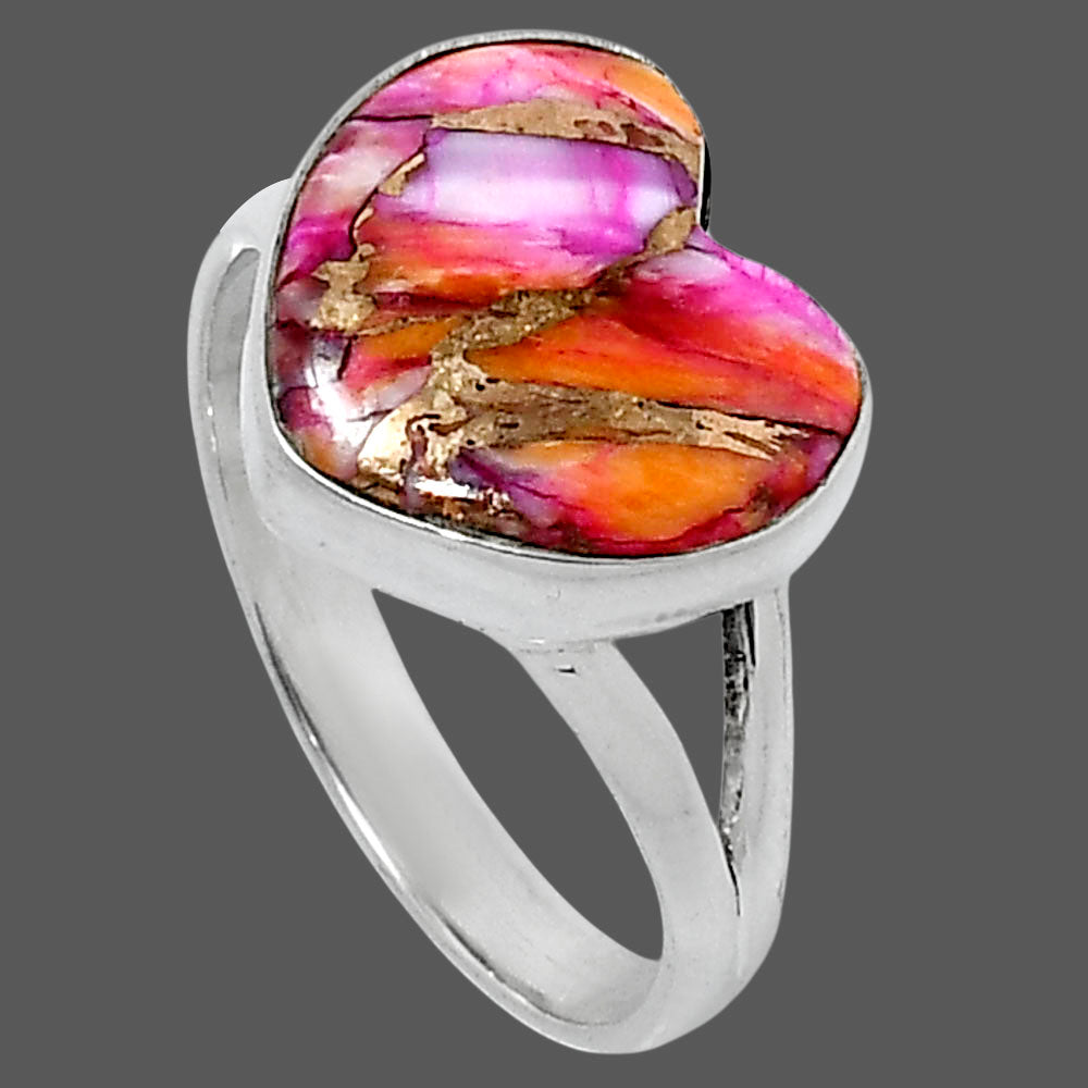 Premium Heart Kingman Orange Dahlia Turquoise Ring s10 R-1073 30-ER11999