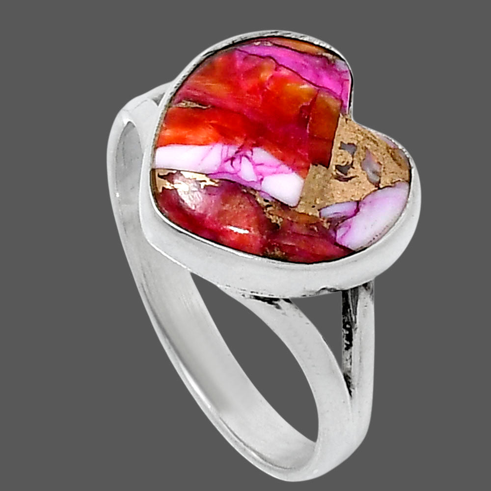 Premium Heart Kingman Orange Dahlia Turquoise Ring s10 R-1073 30-ER12000