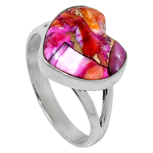 Premium Heart Kingman Orange Dahlia Turquoise Ring s10 R-1073 30-ER12003