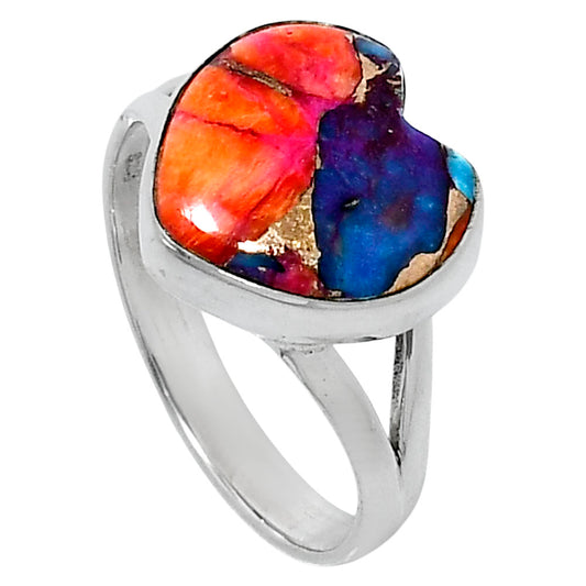 Premium Heart Kingman Orange Dahlia Turquoise Ring s10 R-1073 30-ER12011