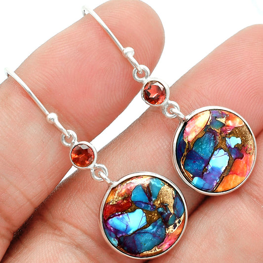 Kingman Orange Dahlia Turquoise & Garnet Pendant Earrings Set T-1010 30-ET10054