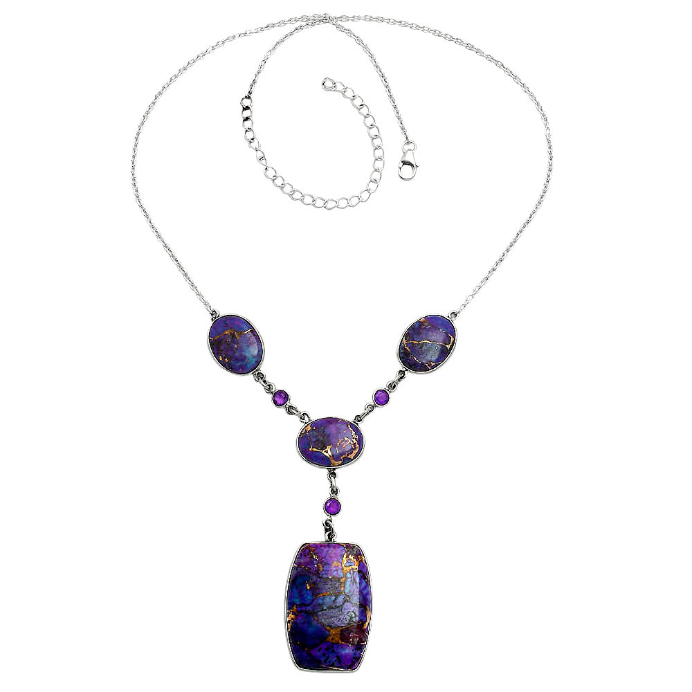 Premium Quality Copper Purple Turquoise & Amethyst Necklace N-1023 31-EN10092