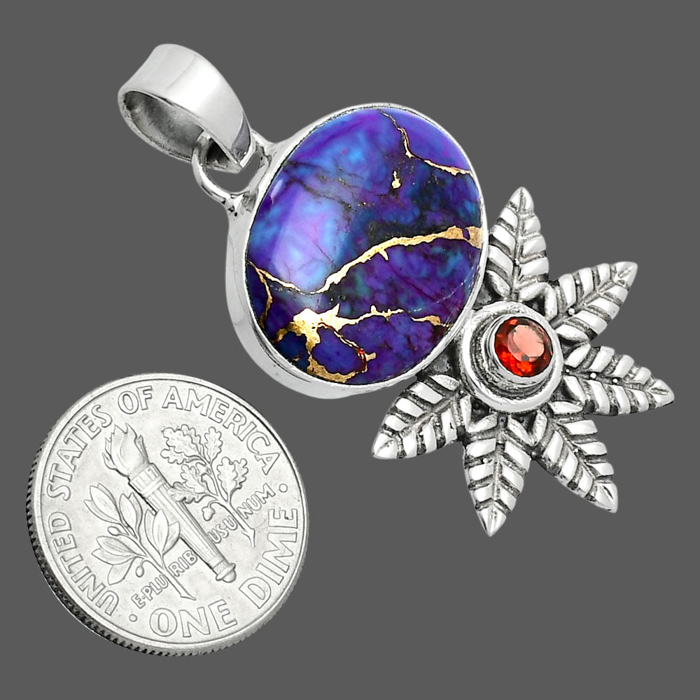 Premium Quality Copper Purple Turquoise & Garnet Pendant P-1425 31-EP10187