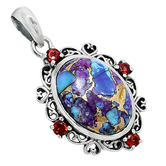 Premium Kingman Purple Dahlia Turquoise & Garnet Pendant P-1743 31-EP10192
