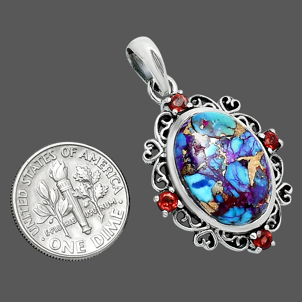 Premium Kingman Purple Dahlia Turquoise Garnet Pendant P-1743 31-EP10200