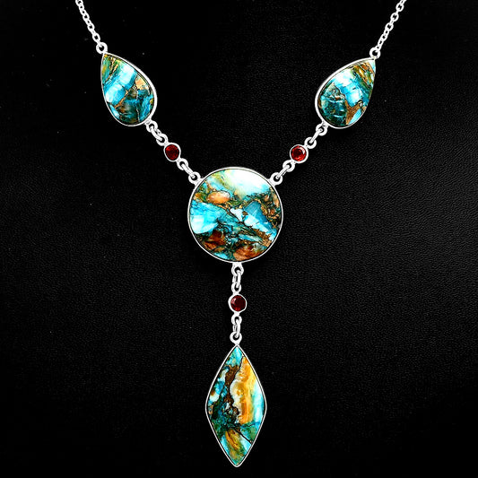Premium Quality Spiny Oyster Turquoise & Garnet Necklace N-1023 32-EN10097