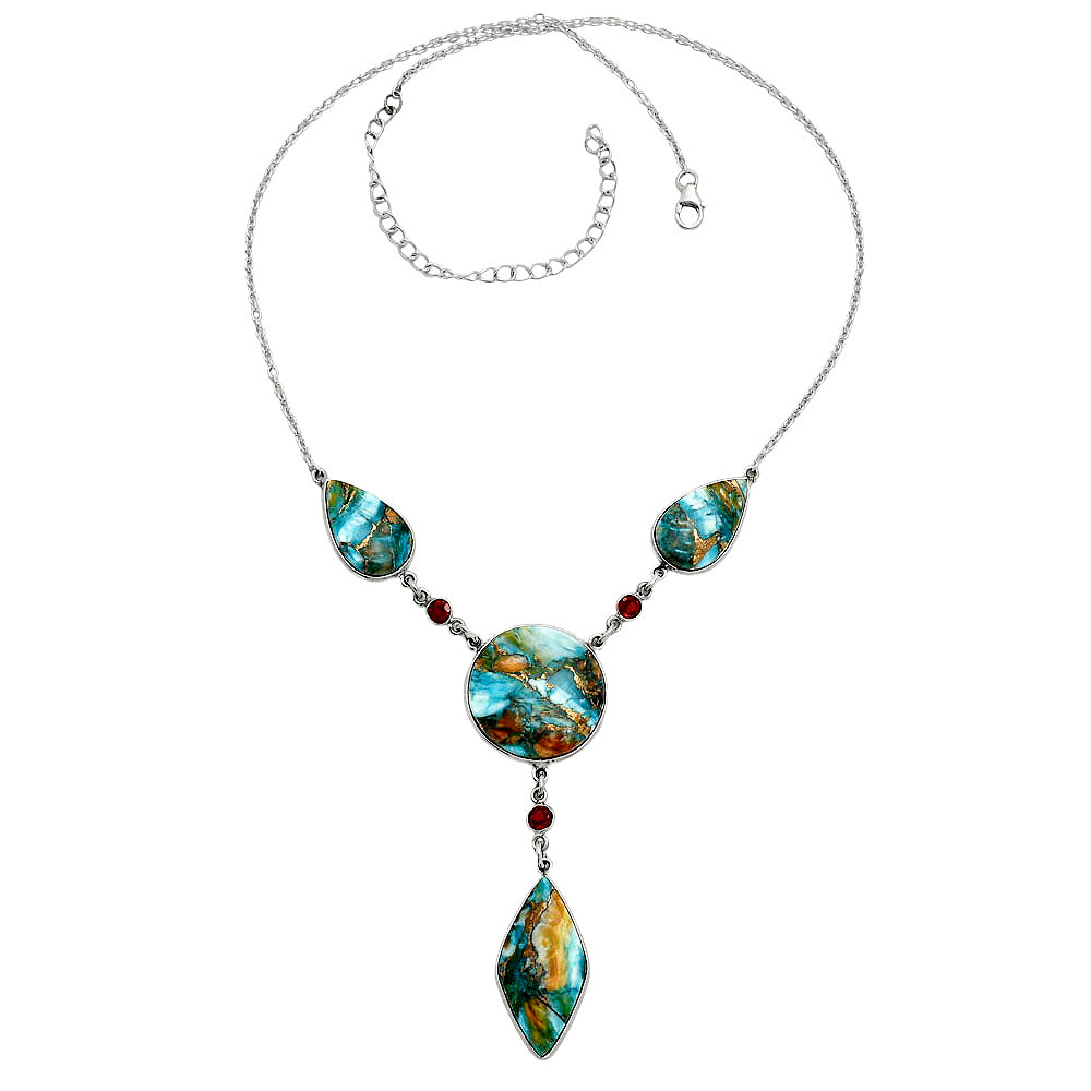 Premium Quality Spiny Oyster Turquoise & Garnet Necklace N-1023 32-EN10097