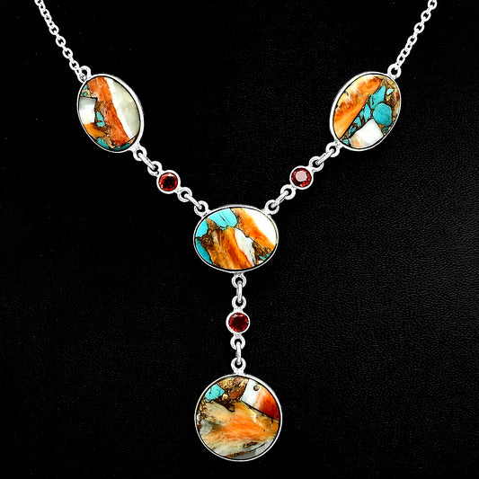 Premium Quality Spiny Oyster Turquoise & Garnet Necklace N-1023 32-EN10099