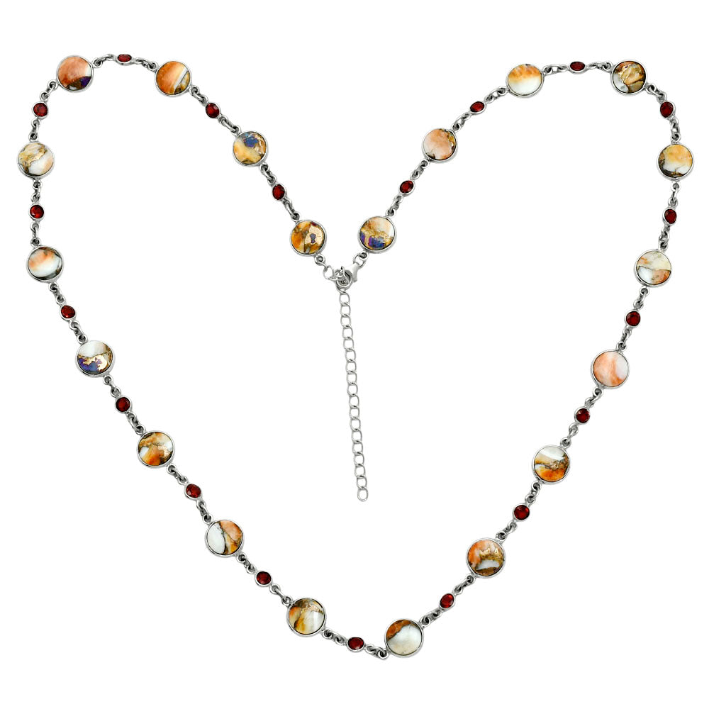 Premium Quality Spiny Oyster Turquoise & Garnet Necklace N-1024 32-EN10105