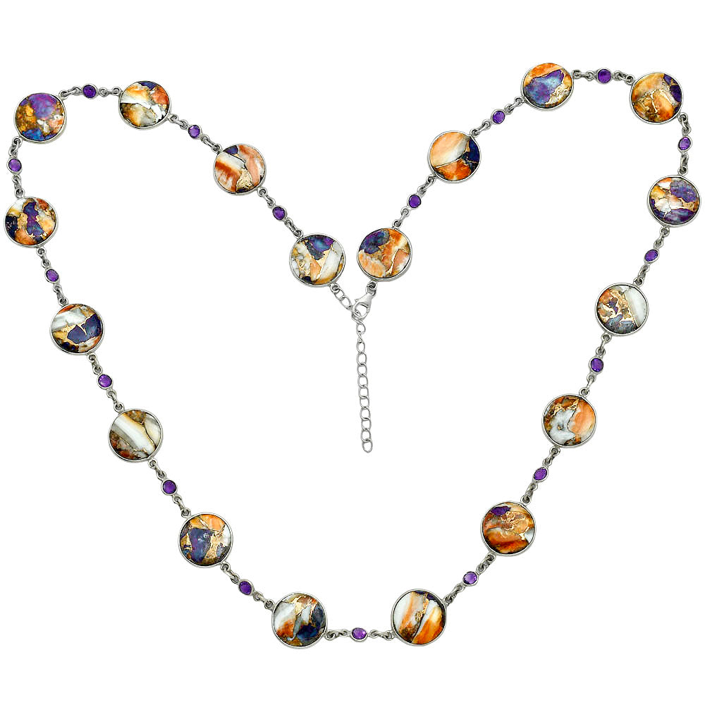 Premium Quality Spiny Oyster Turquoise & Amethyst Necklace N-1024 32-EN10107