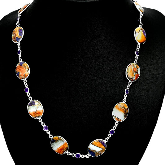 Premium Quality Spiny Oyster Turquoise & Amethyst Necklace N-1024 32-EN10108
