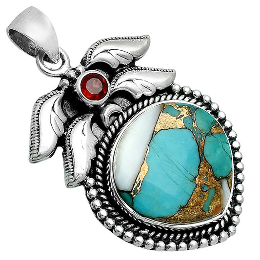 Premium Quality Spiny Oyster Turquoise & Garnet Pendant P-1740 32-EP10220