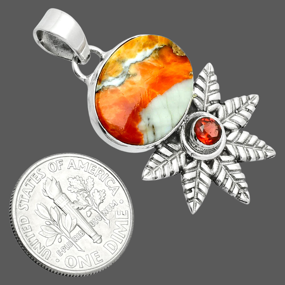 Premium Quality Spiny Oyster Turquoise & Garnet Pendant P-1425 32-EP10226