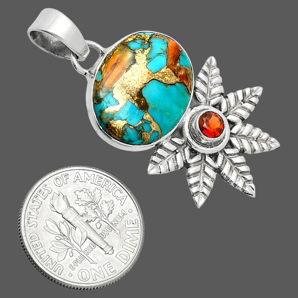 Premium Quality Spiny Oyster Turquoise & Garnet Pendant P-1425 32-EP10228