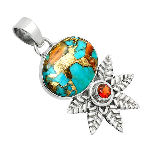 Premium Quality Spiny Oyster Turquoise & Garnet Pendant P-1425 32-EP10228