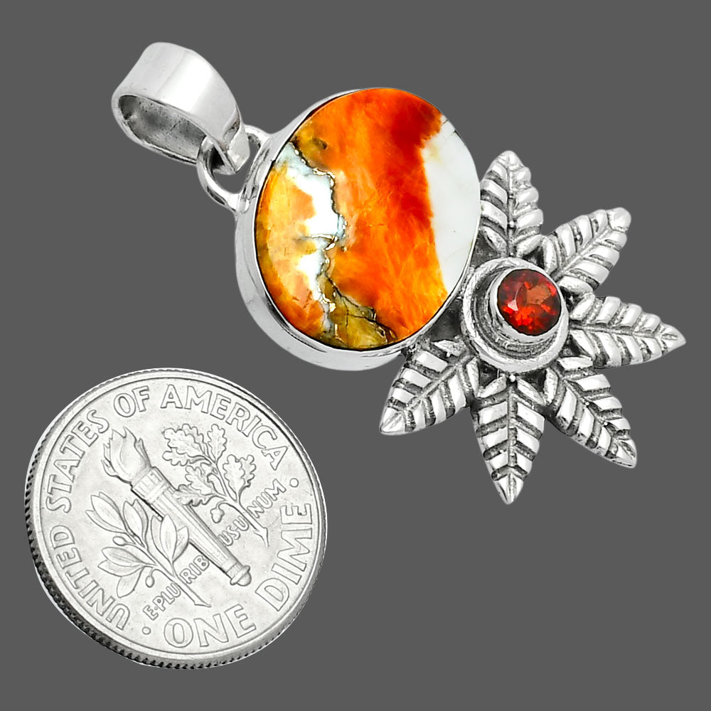 Premium Quality Spiny Oyster Turquoise & Garnet Pendant P-1425 32-EP10229