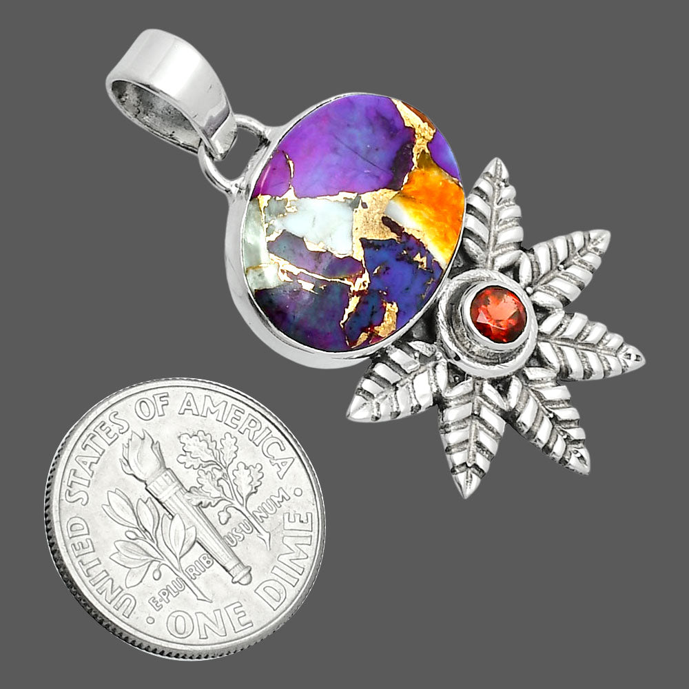 Premium Quality Spiny Oyster Turquoise & Garnet Pendant P-1425 32-EP10230