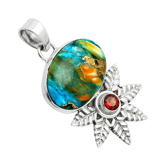 Premium Quality Spiny Oyster Turquoise & Garnet Pendant P-1425 32-EP10232