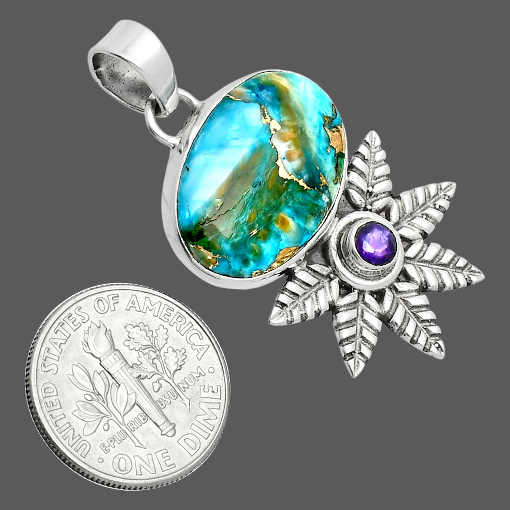 Premium Quality Spiny Oyster Turquoise & Amethyst Pendant P-1425 32-EP10233