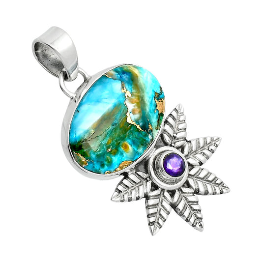 Premium Quality Spiny Oyster Turquoise & Amethyst Pendant P-1425 32-EP10233