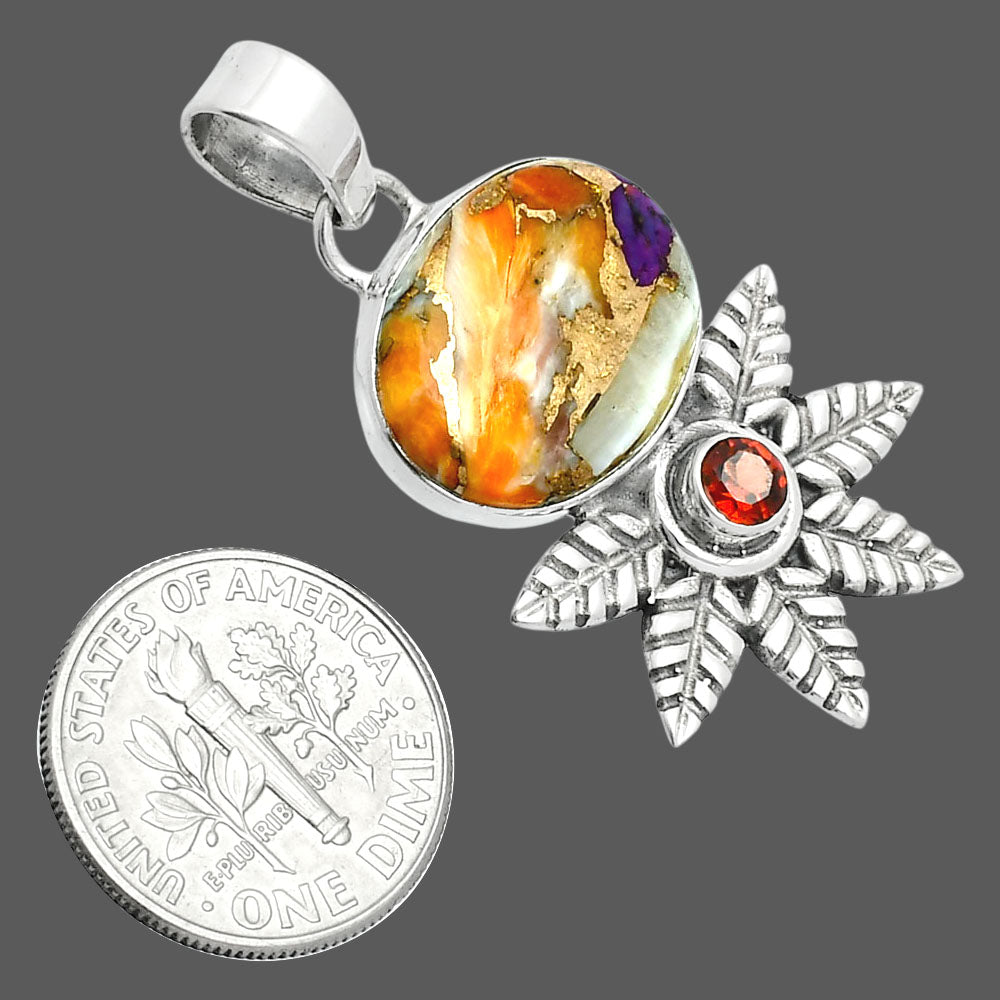 Premium Quality Spiny Oyster Turquoise & Garnet Pendant P-1425 32-EP10234