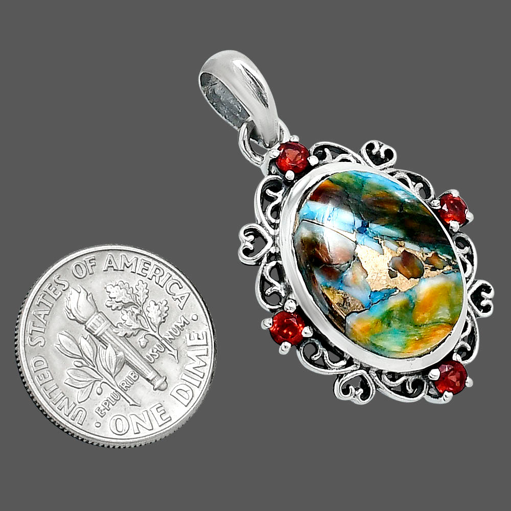 Premium Spiny Oyster Turquoise & Garnet Pendant P-1743 32-EP10240