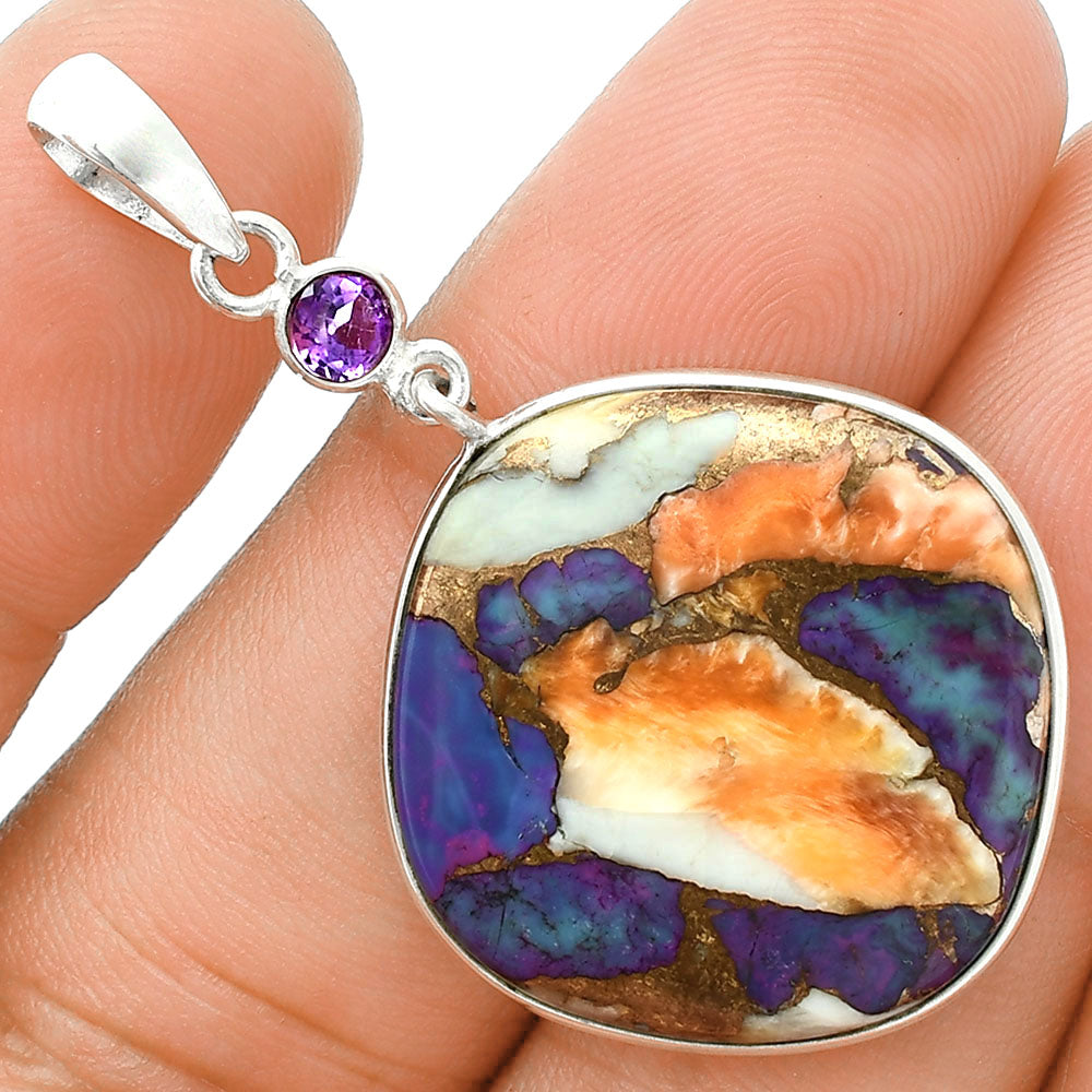 Premium Spiny Oyster Turquoise & Amethyst Pendant Earrings Set T-1010 32-ET10060