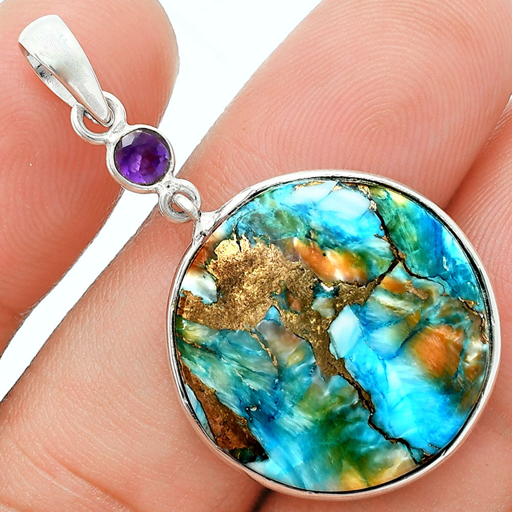 Premium Spiny Oyster Turquoise & Amethyst Pendant Earrings Set T-1010 32-ET10070