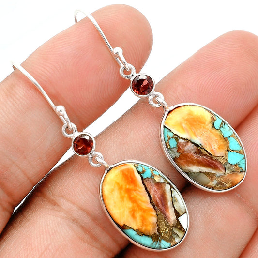 Premium Spiny Oyster Turquoise & Garnet Pendant Earrings Set T-1010 32-ET10079