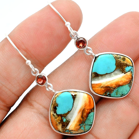 Premium Spiny Oyster Turquoise & Garnet Pendant Earrings Set T-1010 32-ET10081