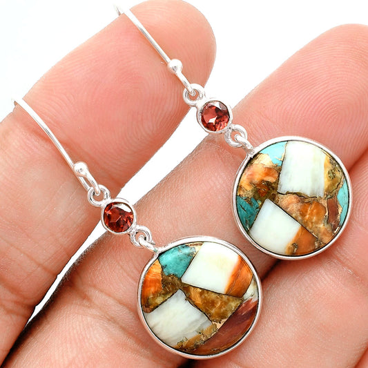 Premium Spiny Oyster Turquoise & Garnet Pendant Earrings Set T-1010 32-ET10082